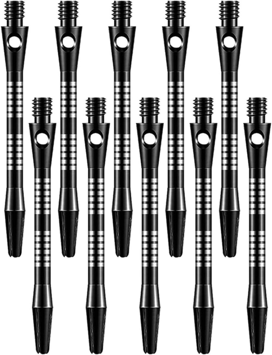 Set van 10 Zwarte Aluminium Dart Shafts met 2BA Universele Draad, Geschikt voor Soft Darts en Steel Darts, Duurzaam en Lichtgewicht