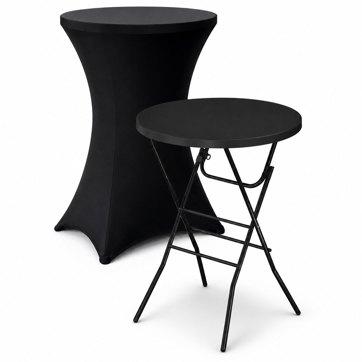 ADSafety Statafel – Inclusief Statafelhoes – Statafelrok – Inklapbaar – Stevige partytafel – Bartafel - Voor binnen en buiten – Ø80 x 110 cm – Zwart