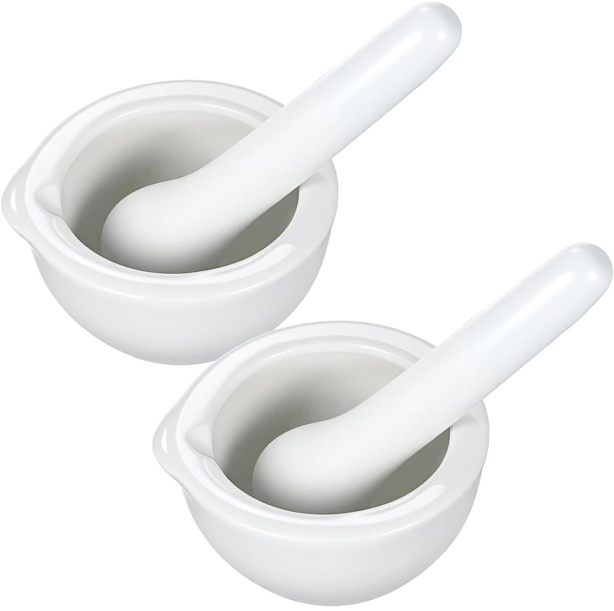Set van 2 Kleine Porseleinen Mortier en Stamper - Ceramische Keukenaccessoires voor Pesto en Specerijen - 60mm