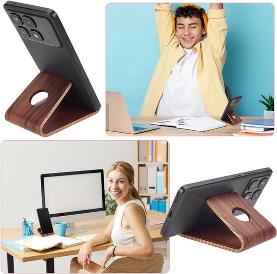 Houten Smartphone Stand voor Desk - Rustieke Mobiele Telefoonhouder en Tablet Steun, Handgemaakt, 10x7.5x5.5cm, Perfect voor Thuis en Kantoor — afbeelding 4