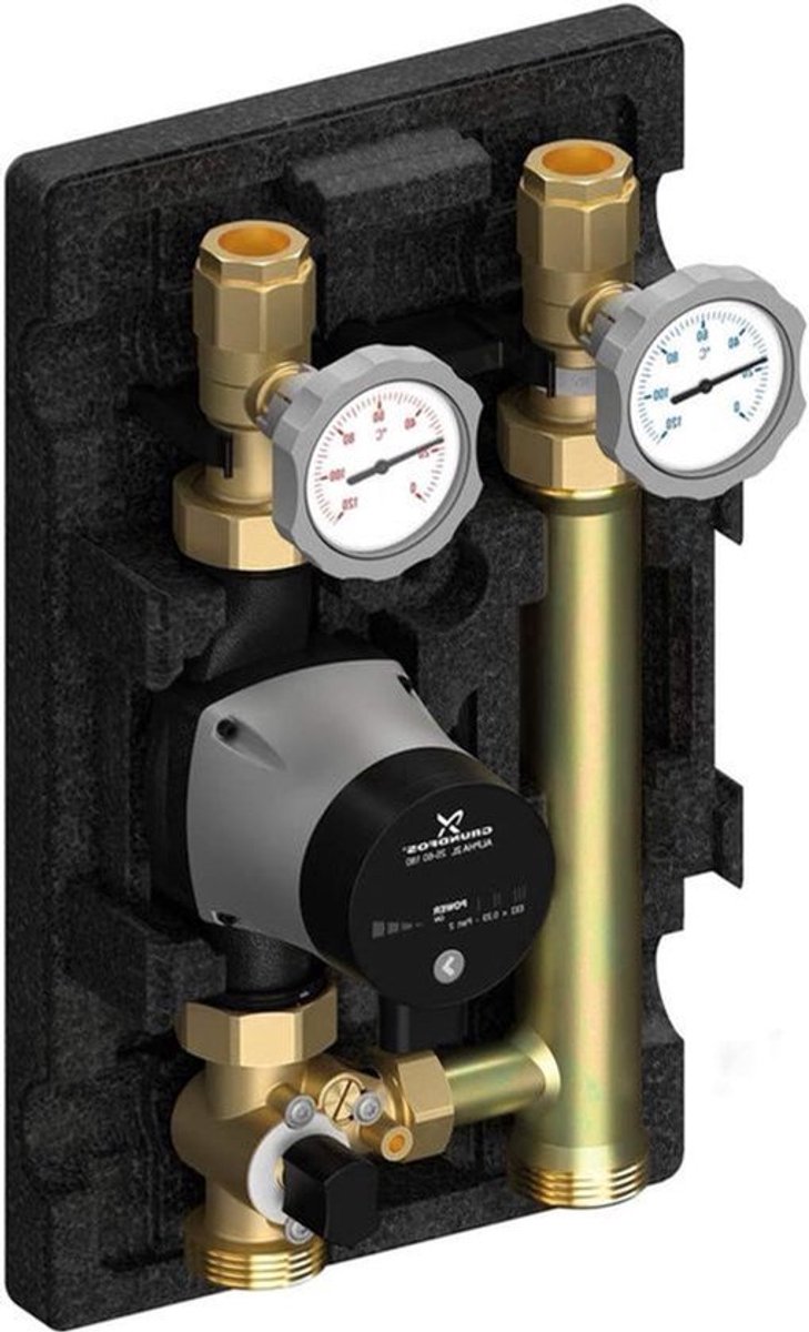 3-weg T-mixer – Pompgroep – Mengklep – Verwarmingsmixer – Bypassklep – Traploos Instelbare Bypass – Inclusief Aansluitkabel – Compacte 1" Aansluiting