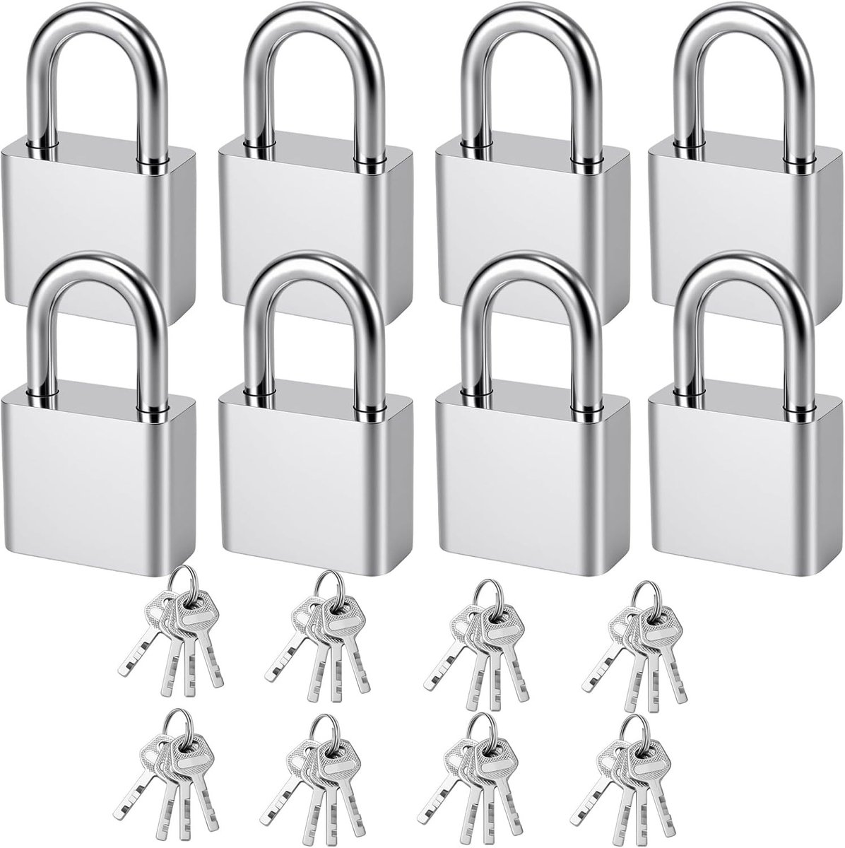 8 Stuks Sleutelslot 30mm Mini Hangslot, Kleine Hangsloten voor Gym Lockers, Koffers en Meubels, Zilver