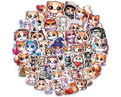 50 Stuks Kawaii Kat Stickerset, Leuke Aesthetic Stickers voor Kinderen en Tieners, Waterdichte Vinyl Stickers voor Flessen en Scrapbooking