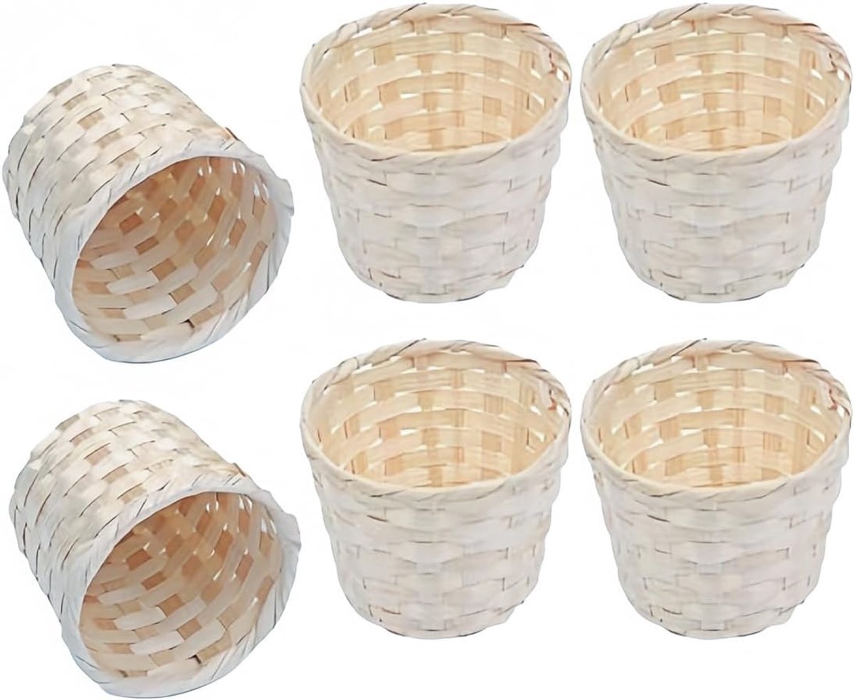 Set van 6 Mini Geweven Mandjes van Bamboe en Riet voor Opberging, Decoratie en Knutselen, Ideaal voor Picknicks en Organisatie