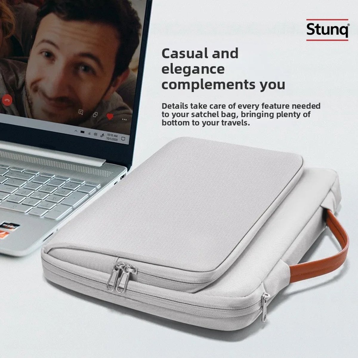 Stunq® Laptopsleeve 13-14.2 inch Lichtgrijs Schokbestendig Hoes met Handvat