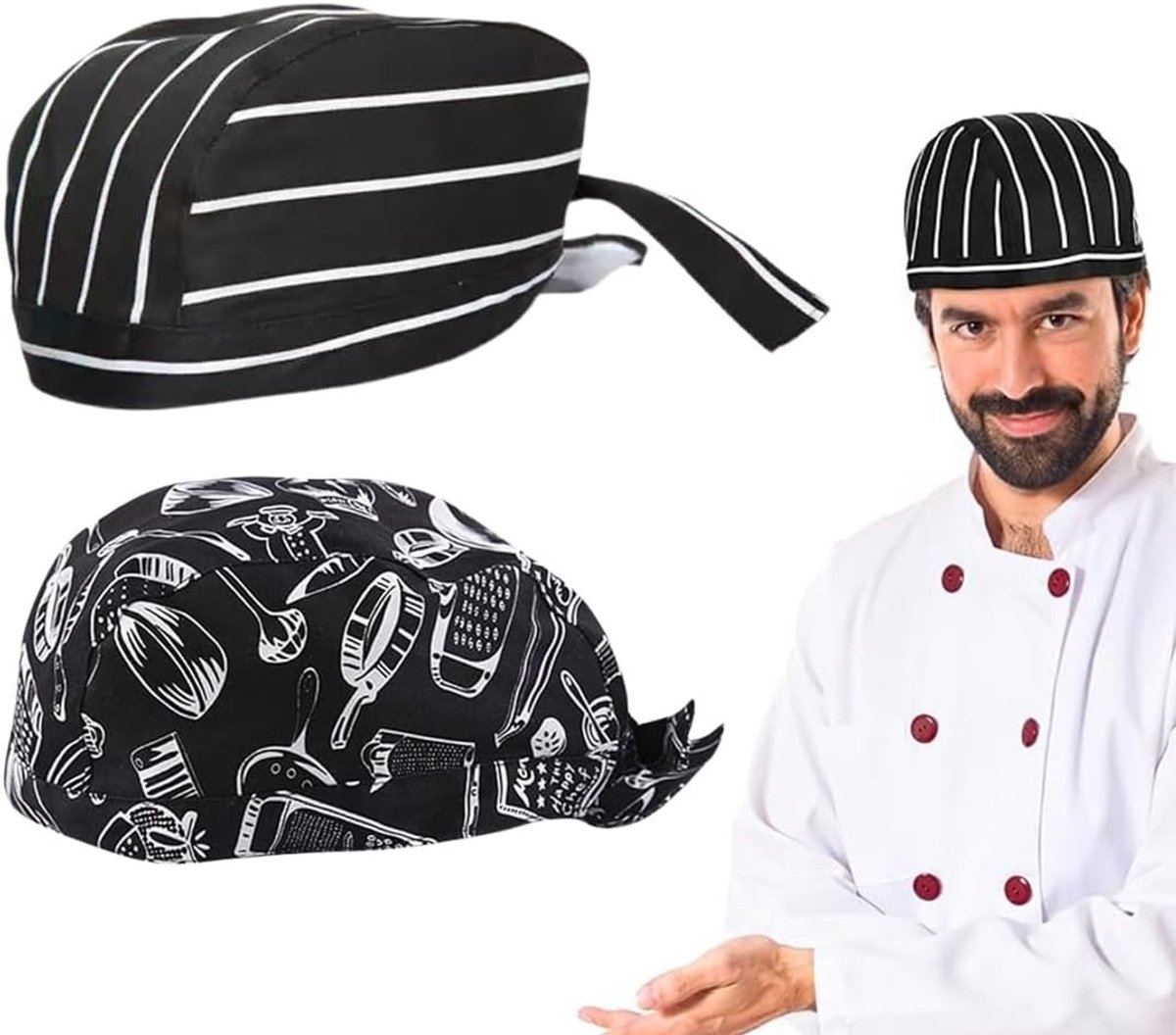 Bistro Hoed Set van 2, Verstelbare en Ademend Kookhoed voor Professionele Koks en Werkgelegenheid