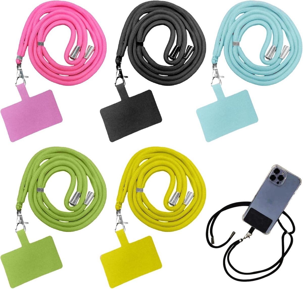 Set van 5 Universele Mobiele Telefoon Lanyards, Verstelbare Lanyard voor Smartphones, Ideaal voor Draagbare Telefoons en Handfree Gebruik