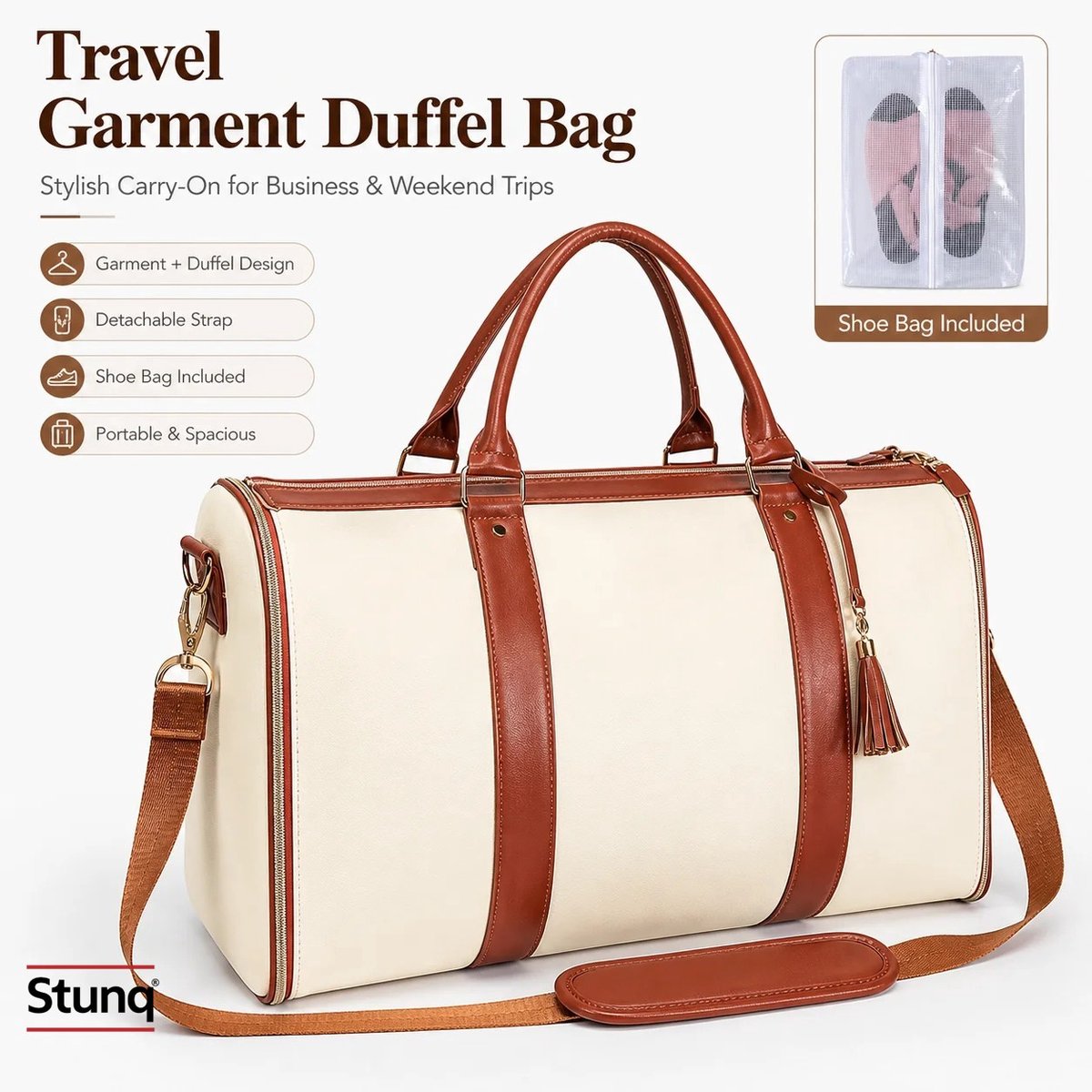 Stunq® Reistas met afneembare schoenentas en schouderband – handbagage, weekend- en zakenreis