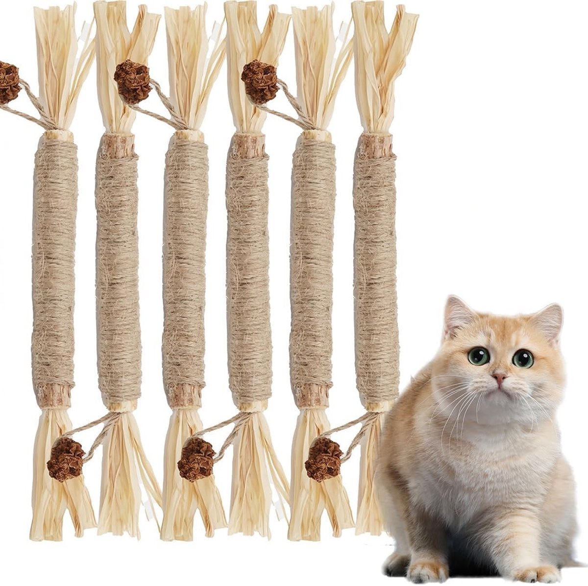 Natuurlijke Kattenkruid Sticks voor Kauwen, Tandverzorging en Frisse Adem, Set van 6 Stuks voor Gezonde Mondhygiëne