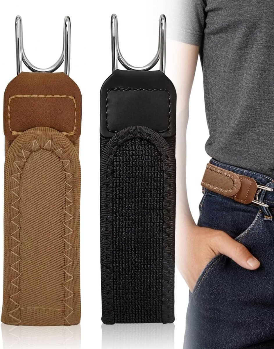 Verstelbare elastische riem zonder gesp, onzichtbare haken, magisch plakband voor mannen en vrouwen, zwart en bruin, ideaal voor elke outfit