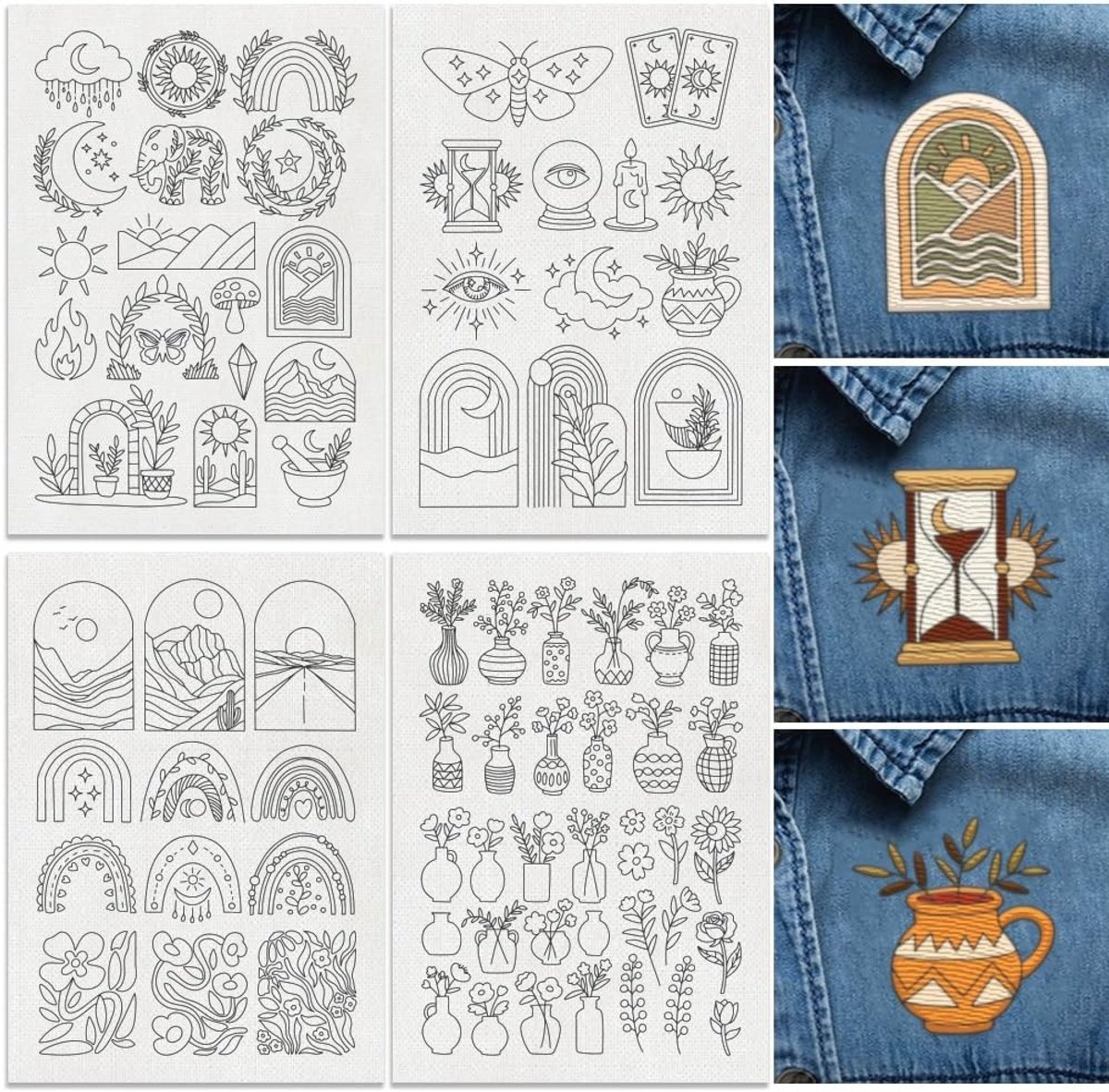 Boho Borduurpatroon Stabilizer 32 Stuks, Wateroplosbare Stick en Stitch Borduurstickers voor Handmatig Naaien en DIY Projecten, 29.7x21cm