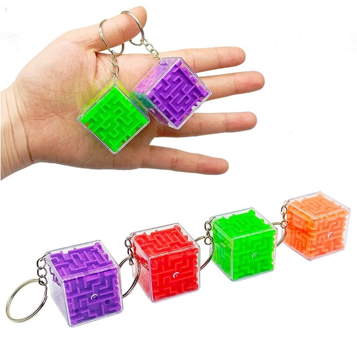 12 stuks 3D sleutelhanger Capz & Candy - kubus doolhof labyrint spel - geduldspel - traktatie uitdeelcadeautje kinderen - 3 cm