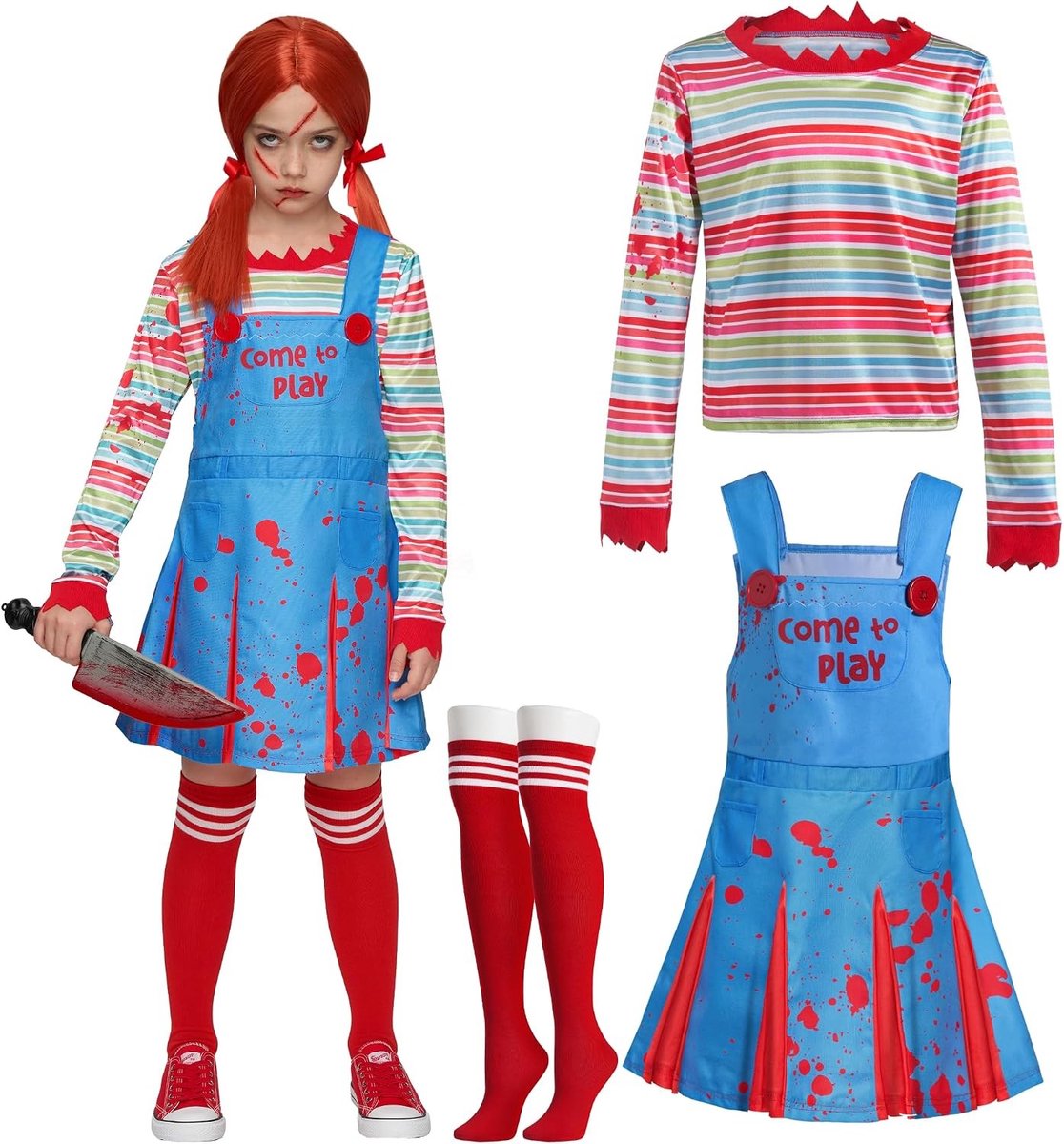 Creepy Poppenkostuum voor Kinderen, Geschikt voor Halloween, Griezelige Outfit voor Meisjes en Jongens