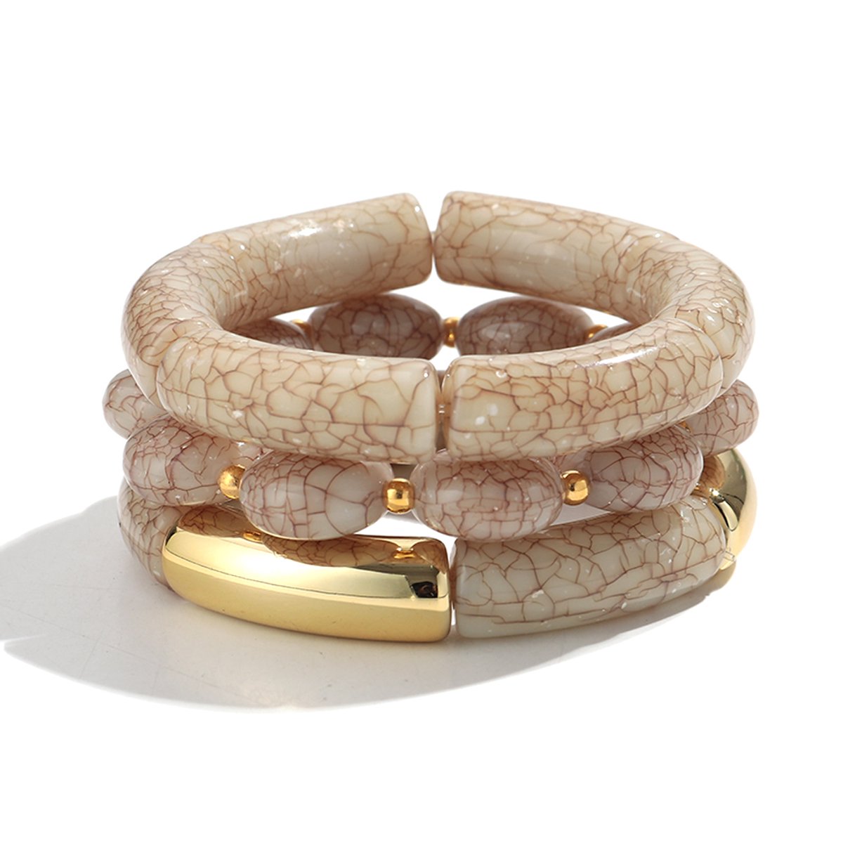 Jomide Tube Armbanden - Beige/Goudkleurig - 3 stuks