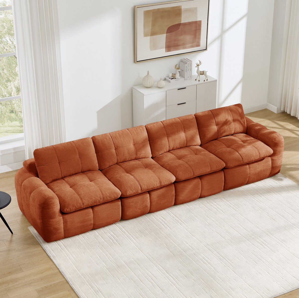 Wishdor Modulaire bank - 4-zits frameloos - Chenille en 32D hoogdichtheidsschuim - Breed en diep zitvlak - Design - Woonkamer appartement - Oranje - 334 x 97 x 68 cm