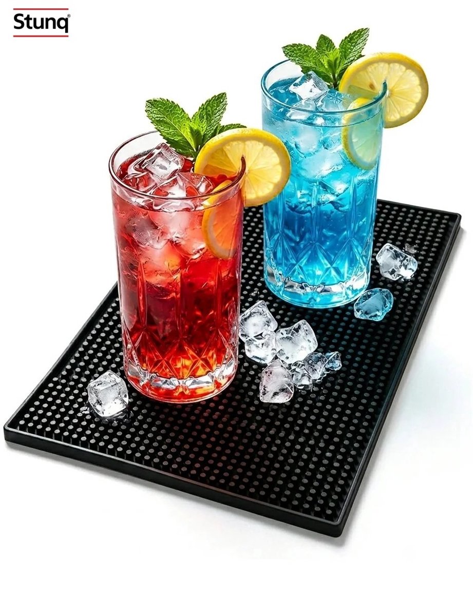 Stunq® Antislip Barmat 45x30 cm, Zwarte Rubberen Cocktailmat met Opstaande Rand