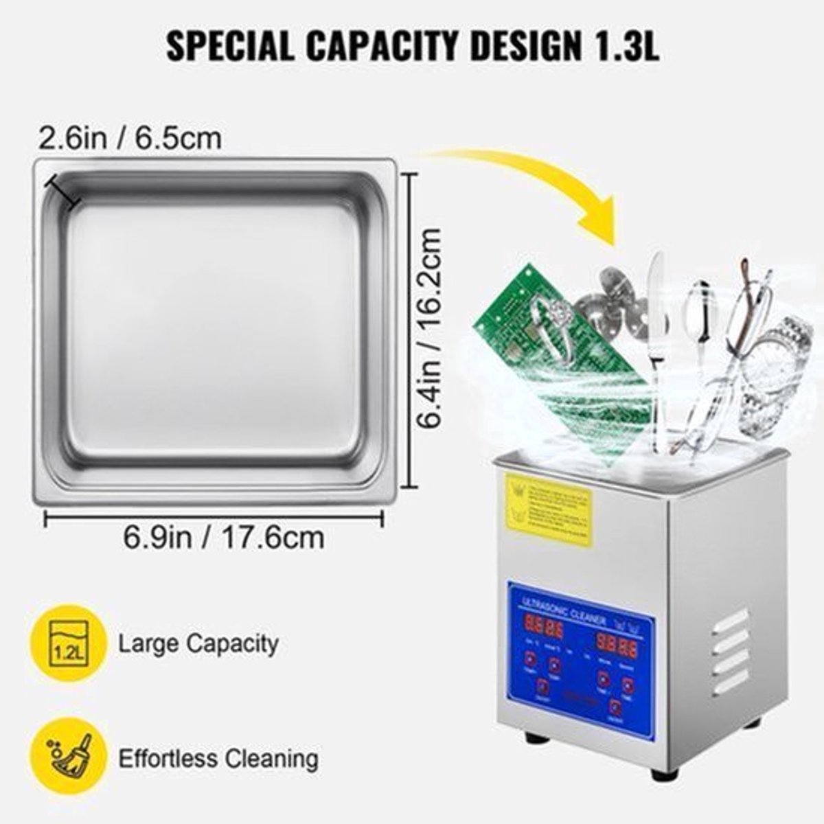 Ultrasoon Reiniger - Utrasoon Reinigingsapparaat - Utrasoonreiniger voor Brillen - 1.3L - Compacte Vaatwasser met LED Display