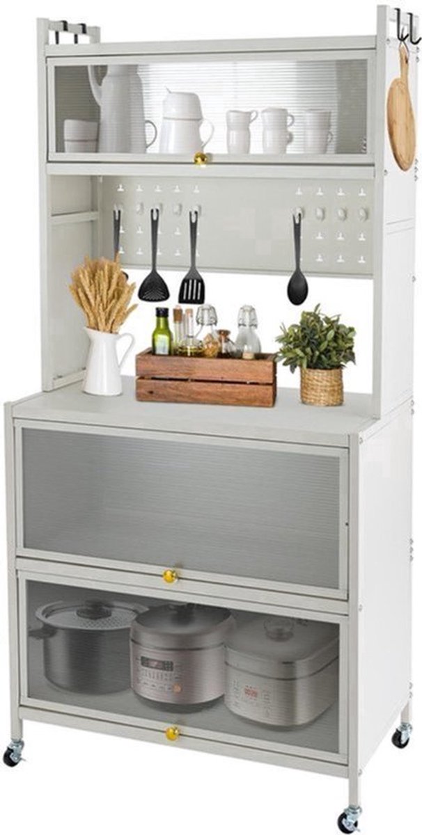 Heavy-Duty Mobile Storage Cabinet – Opbergkast – Organizer Rek – Stellingkast – Opbergsysteem – Carbon Stalen Constructie – 199,58 KG Draagvermogen – Witte Kleur