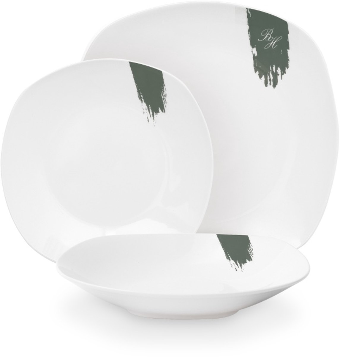 Eetservies met 18 borden uit de Matte Green Collection, wit-groen