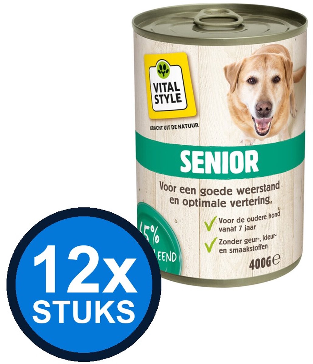 12x VITALstyle Hond Blik Senior - Hondenvoer - 400g