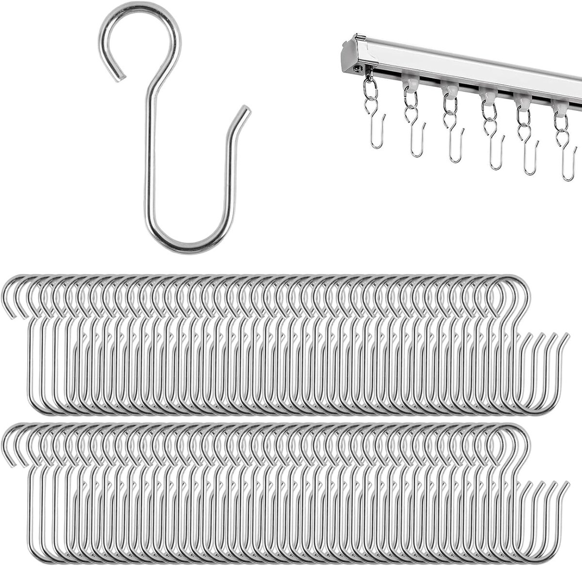 80 Stuks Sterke Metalen Gordijnhaken, 40mm Zilver, Geschikt voor Raam- en Deurgordijnen, Douchegordijnen en Slaapkamer Gordijnen, Duurzaam en Eenvoudig te Reinigen