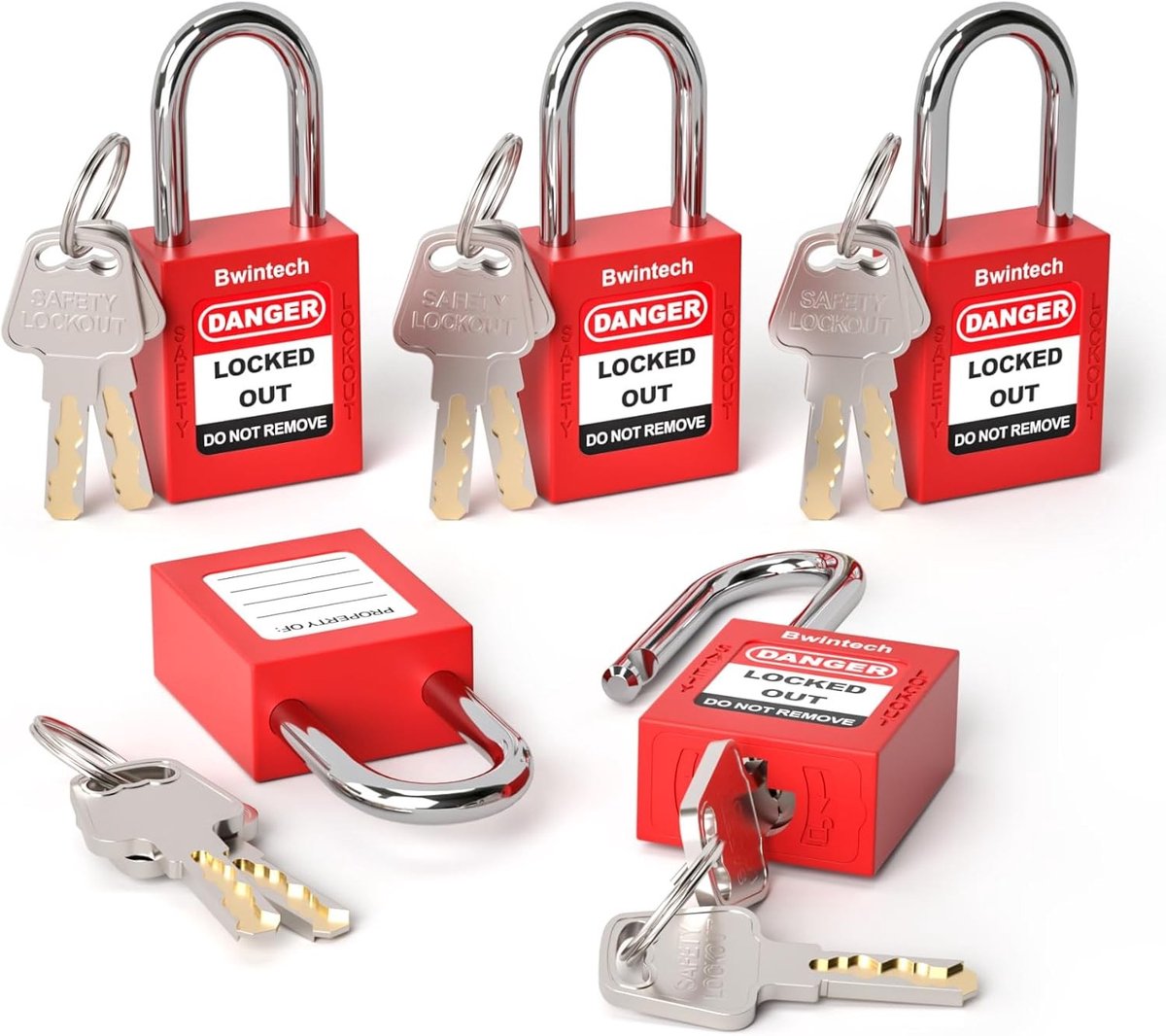 Lockout tagout set - Rood - 38 mm - Veiligheidshangslot van Zink en Nylon - Voor Industriële Beveiliging
