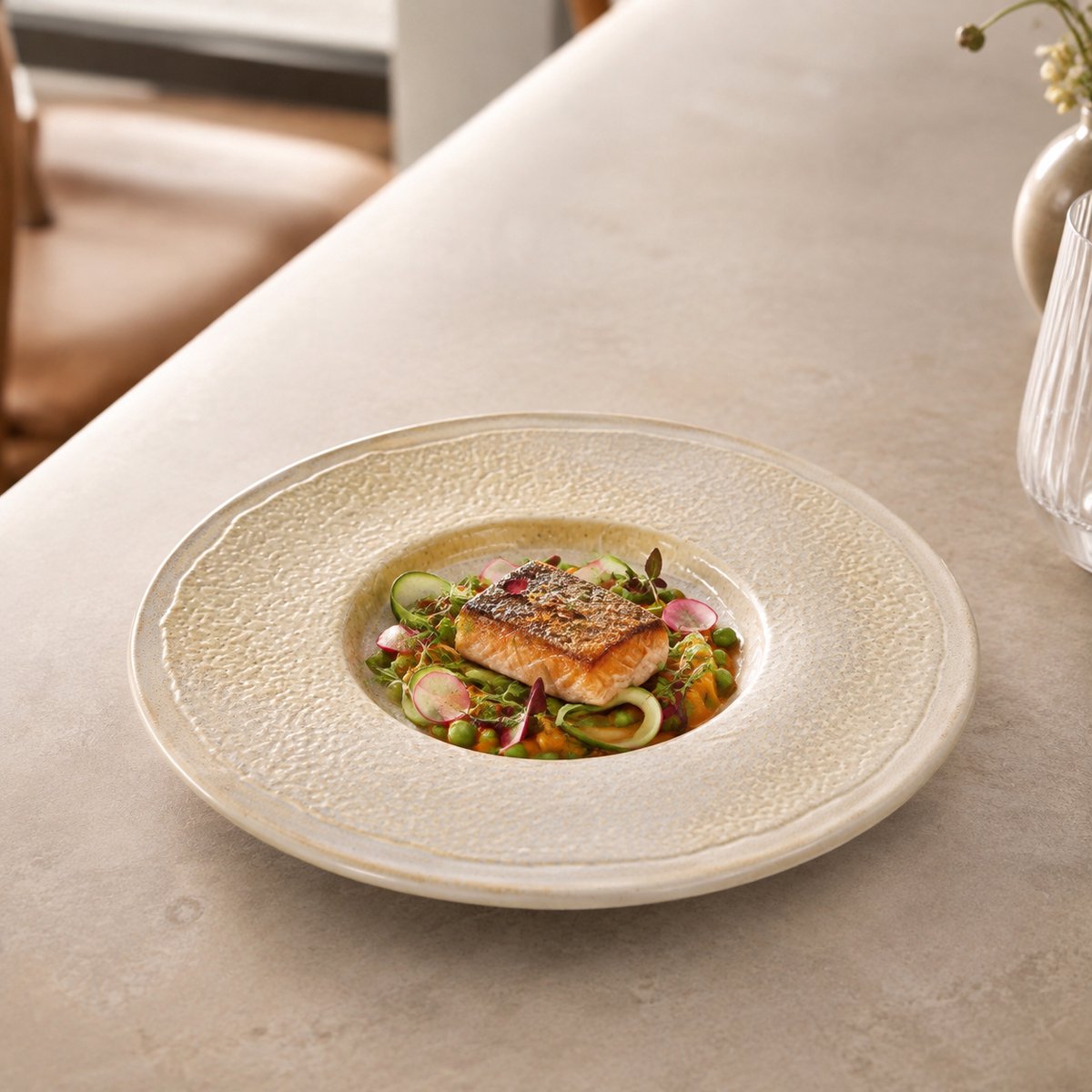 Fameilleur Plat Bord 31 cm – Set van 4 – Luxe Dinerborden met Brede Rand en Verdiept Midden 16 cm – Olijfgroen Beige Porseleinen Servies – Reactief Geglazuurd – Geschikt voor Hoofdgerecht, Pasta, Risotto en Salade – Vaatwasser- en Magnetronbestendig