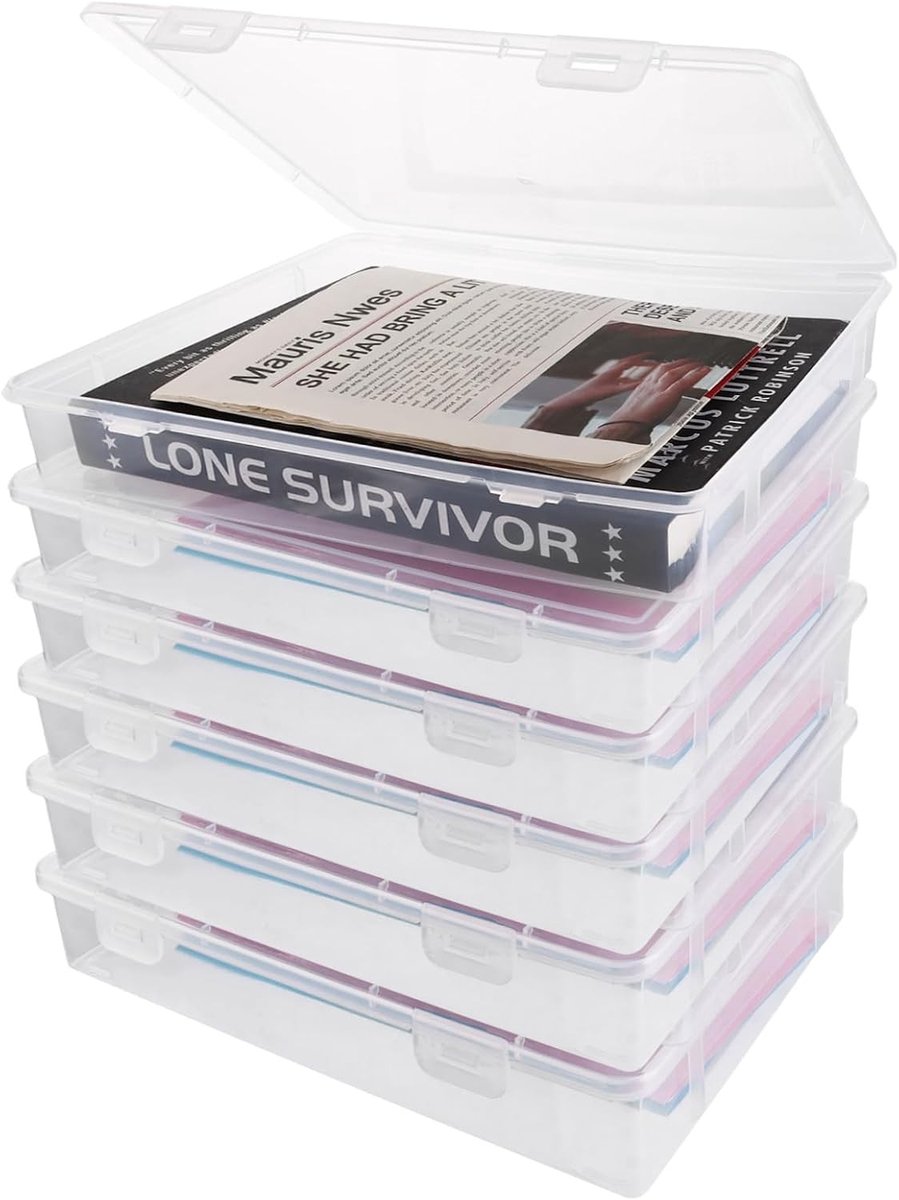 Documentenbox Transparant - 6 Stuks Medium Opbergdoos en Documentfolder van Plastic 27 x 19,5 x 2 cm met Deksel voor School, Kantoor en Administratie