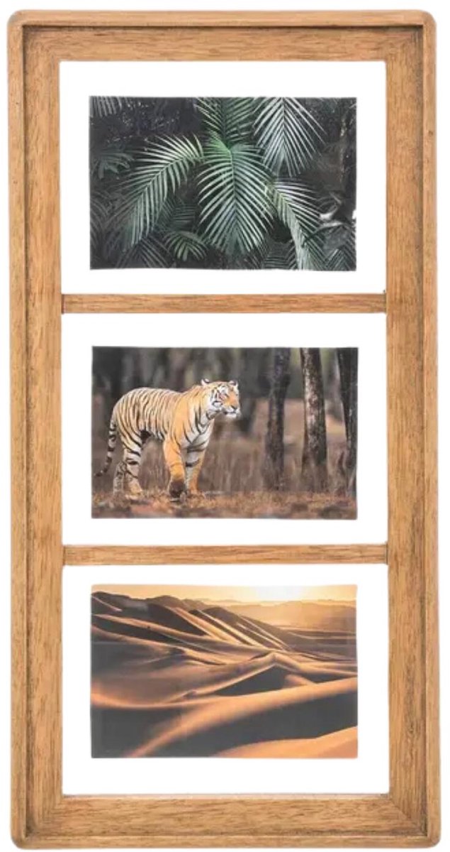 Atmosphera Collage fotolijst Opera - voor 3x foto - voor 10 x 15 cm fotos - hout - beige - 24 x 47 cm - lijstje - muur - horizontaal en verticaal