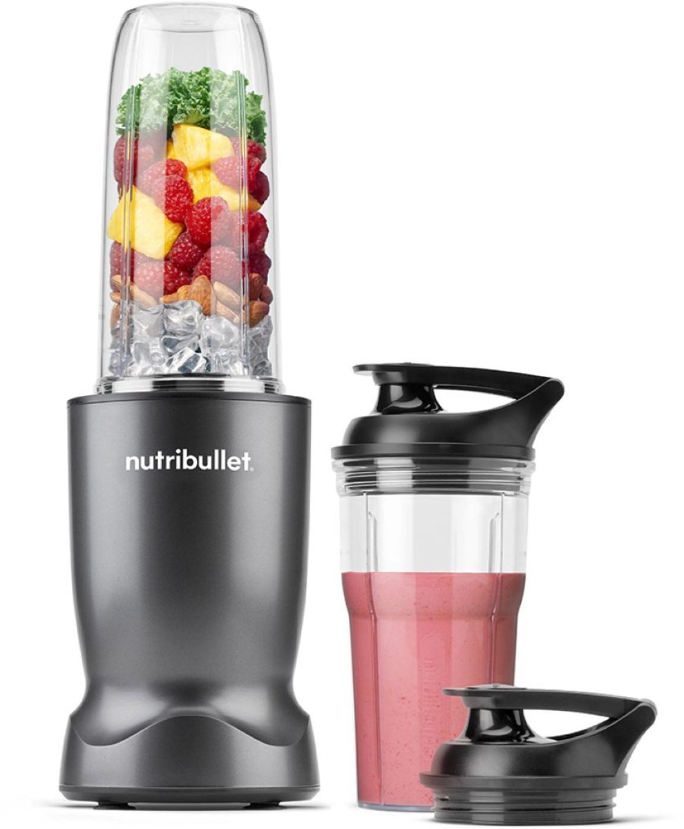 Nutribullet Turbo - Blender - Smoothie Maker - 1000 Watt - 6-delige Set - 900 ml & 590 ml Drinkbeker - 2 To-Go Deksels - Grijs