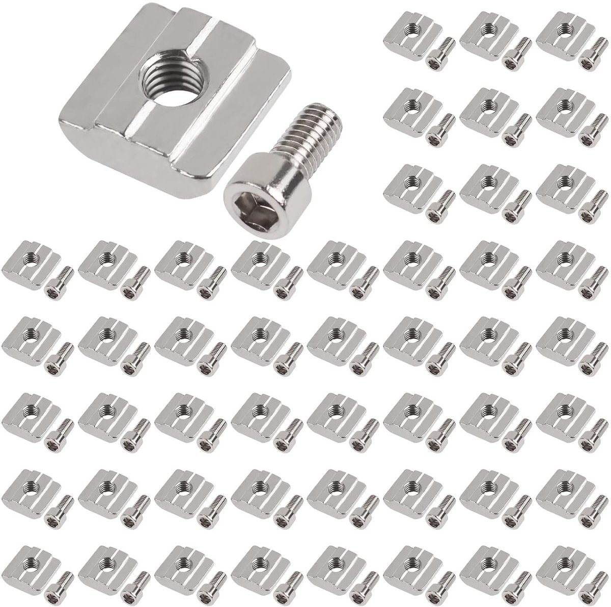 Set van 50 Slotted Nuts M8 voor T-Groove, Carbon Staal, Geschikt voor Aluminium Extrusie en Hex Socket Schroeven