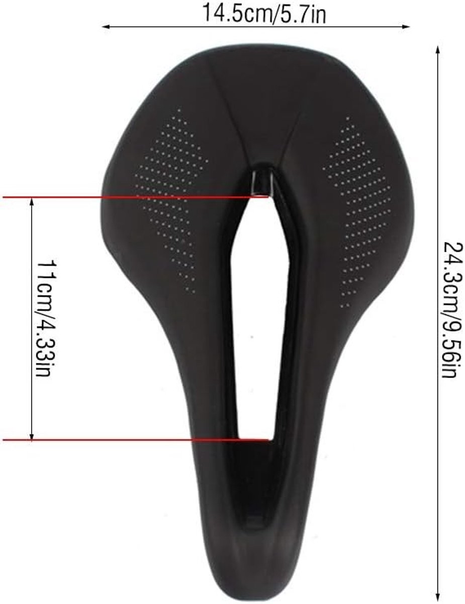 Zwarte PU fietszadel voor racefiets en mountainbike, comfortabel hol zadel met kussen voor optimaal rijplezier
