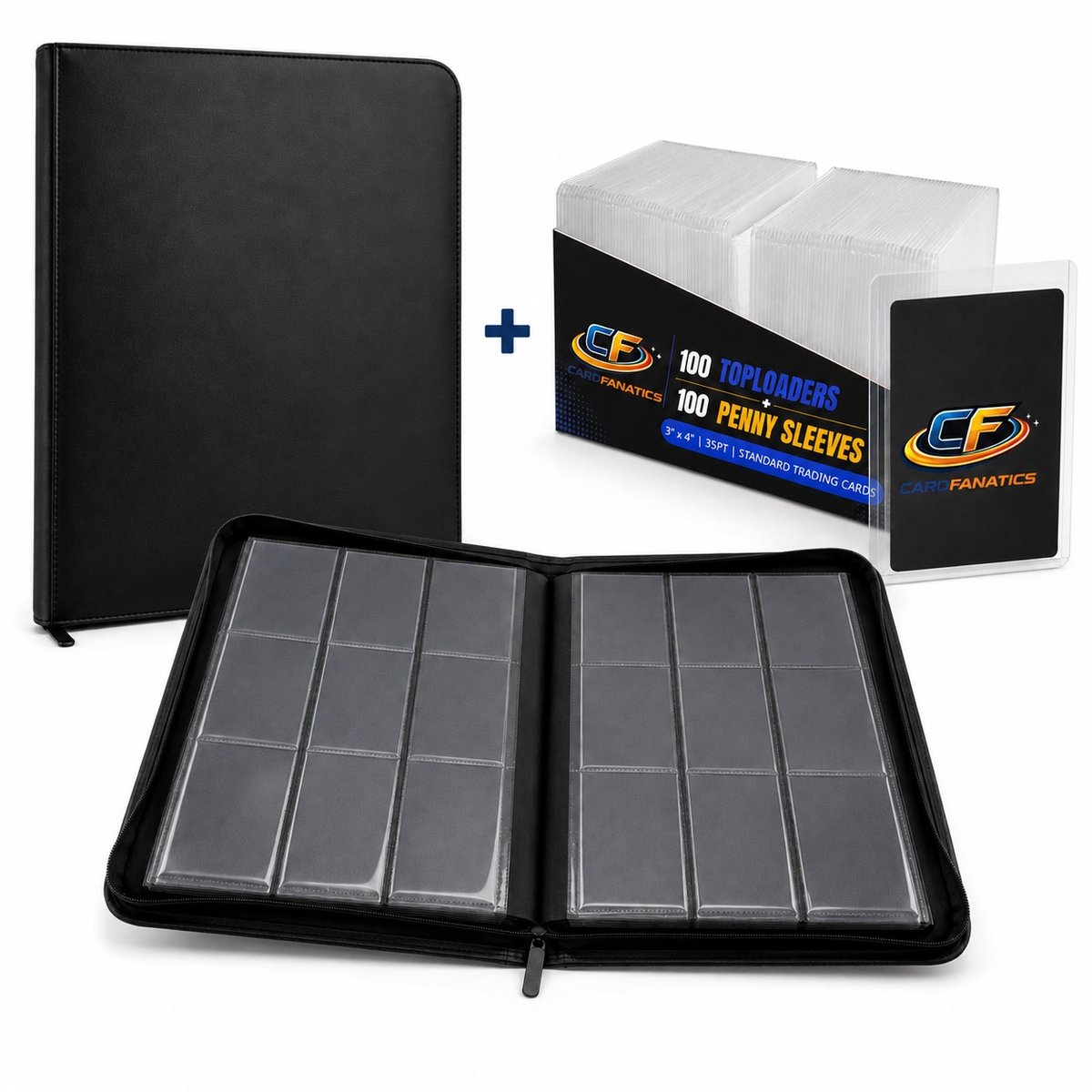 Toploader Binder met 100 Toploaders en 200 Penny Sleeves- 9 Pocket Verzamelmap 360 - TCG Premium Kaartbescherming – Geschikt voor Pokémon