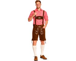 Lederhosen Man – Lederhose Heren 100% Amara Lederlook met Bretels – Oktoberfest Heren – Tiroler Broek Heren – Steinbock – Partyxclusive – Donkerbruin – Maat S