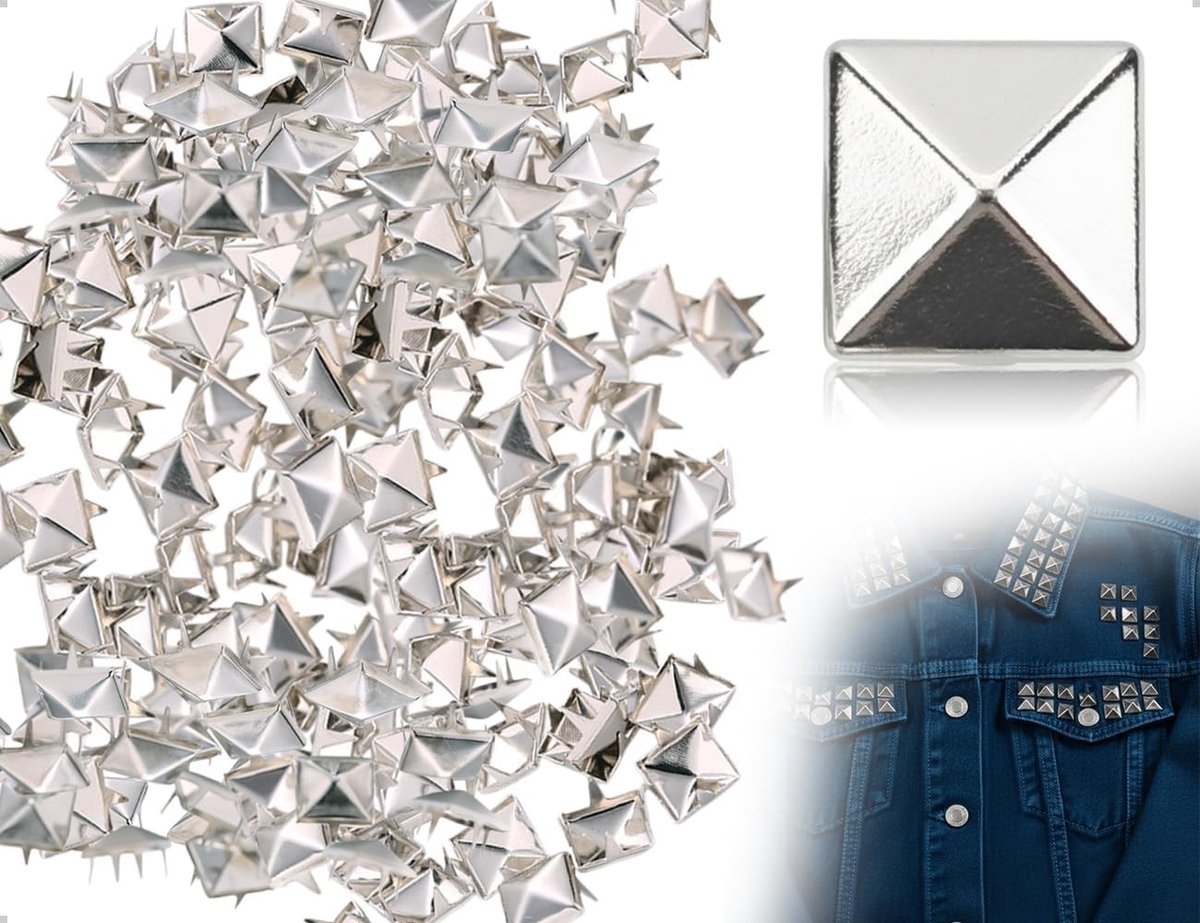 100 Stuks Vierkante Metalen Klinknagels met 4 Klauwen voor Schoenen, Tassen en Kleding (Zilver, 10 mm) - Perfect voor DIY Projecten, Modeaccessoires en Creatieve Ontwerpen