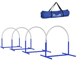 PawHut Hunde-Agility-Trainingsgeräte, Hund Agility Set, 4-teilges Steckhürdenset für ältere Hunde, Hundetrainigsset mit Tragetasche, Blau+Weiß, 88 x 64 x 95 cm