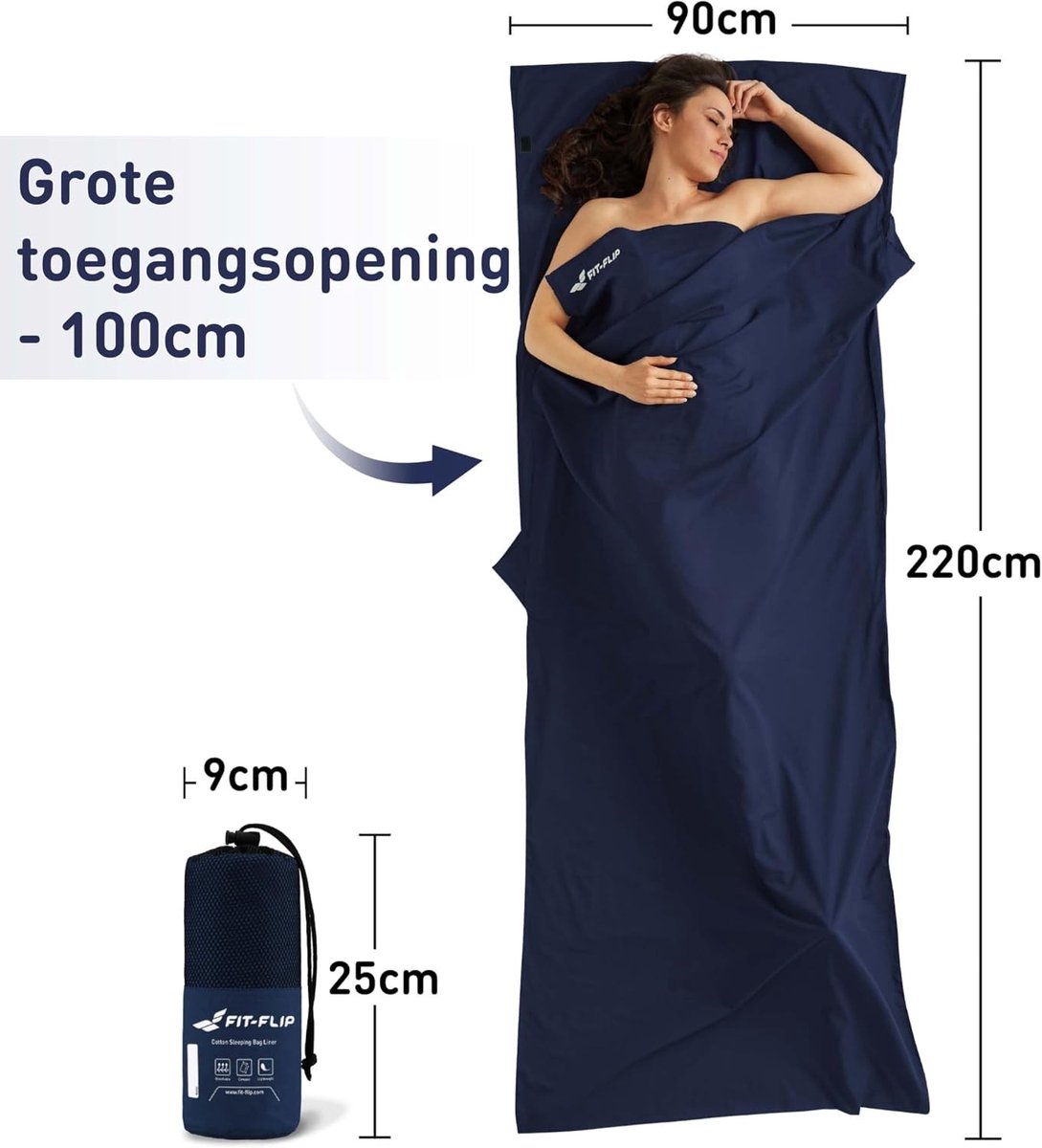 2 persoons slaapzak - Katoen - 220 x 90 cm - Ultralichte en Compacte Reisslaapzak - Met Kussenvak