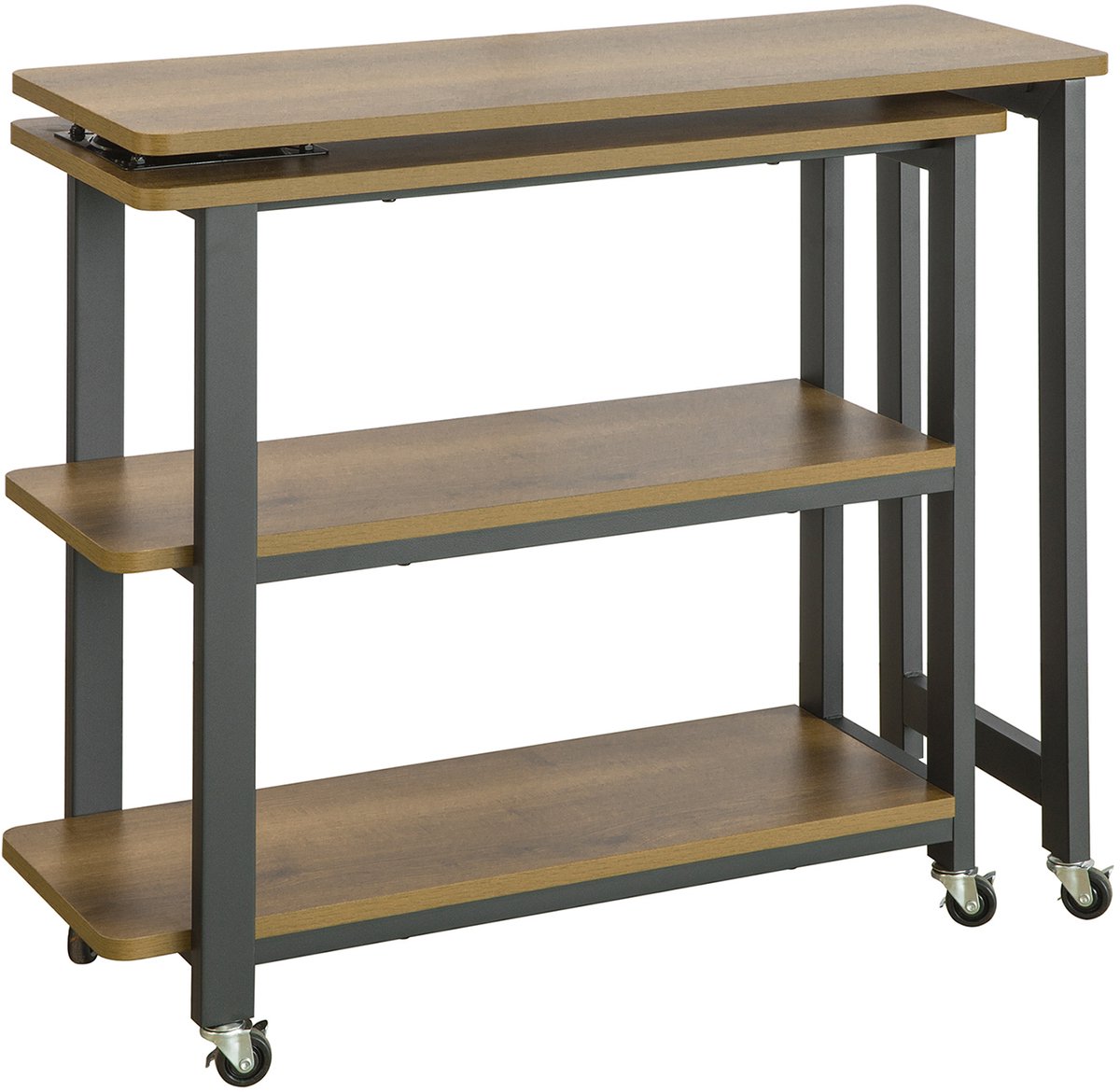 Mura Bureau - Salontafel - Bijzettafel - Hoekbureau - Laptoptafel - Koffietafel - L-vormig Design - Uitklapbaar - Bruin/Metaal