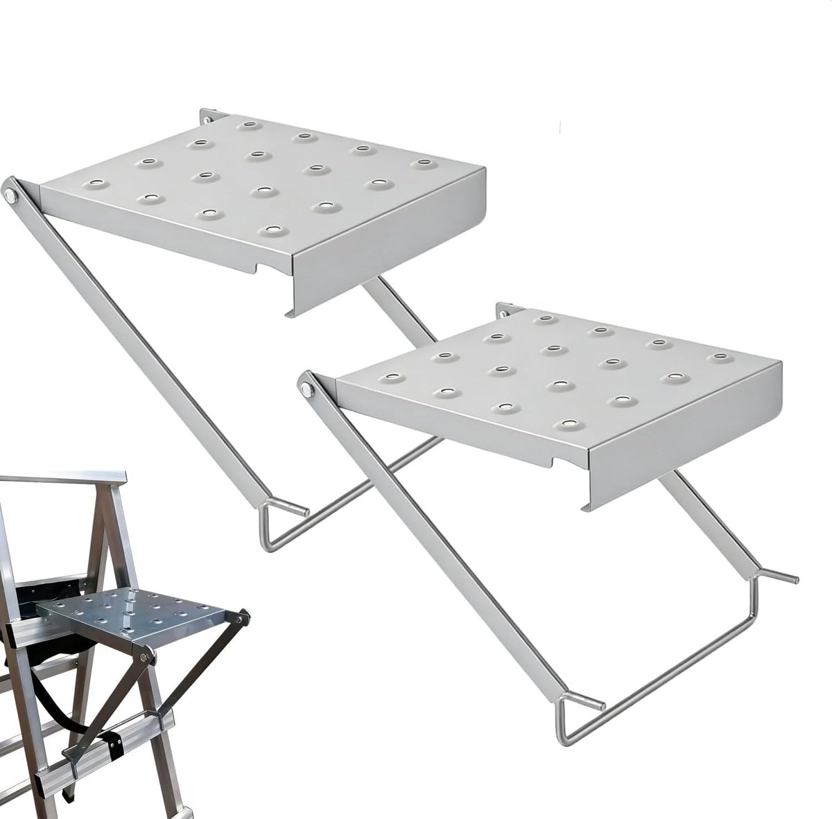 Set van 2 Werkplatform Accessoires voor Ladder, Opslagplatform voor Schilderen, Installatie en Gereedschap, Draagt tot 150 kg, Zilver
