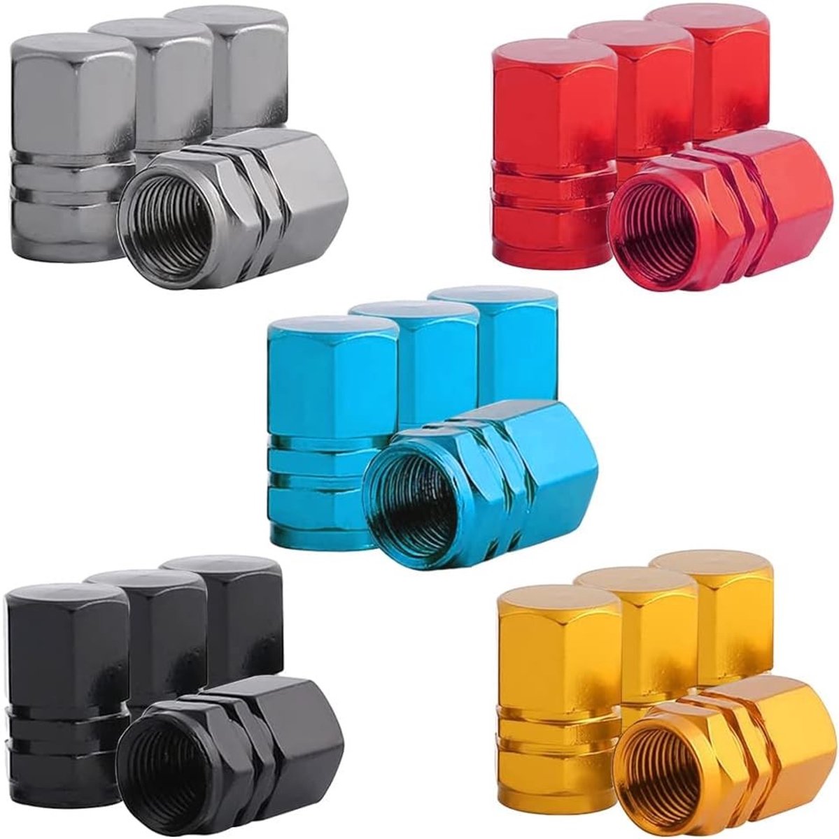 Set van 20 Premium Ventieldoppen voor Auto - Aluminium Alloy, Universele Stofdop voor Schrader Ventielen, Bescherming tegen Vuil en Vocht (5 Kleuren)
