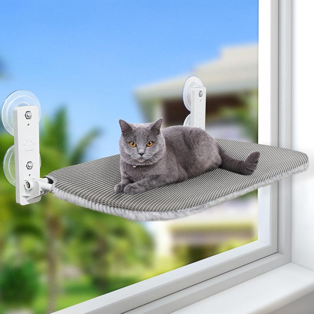 Cat Hammock voor Raam - Opvouwbare Hangmat voor Katten - Raam Lounger voor Comfort en Ontspanning - Geschikt tot 25kg - 45x30cm (Grijs, S)