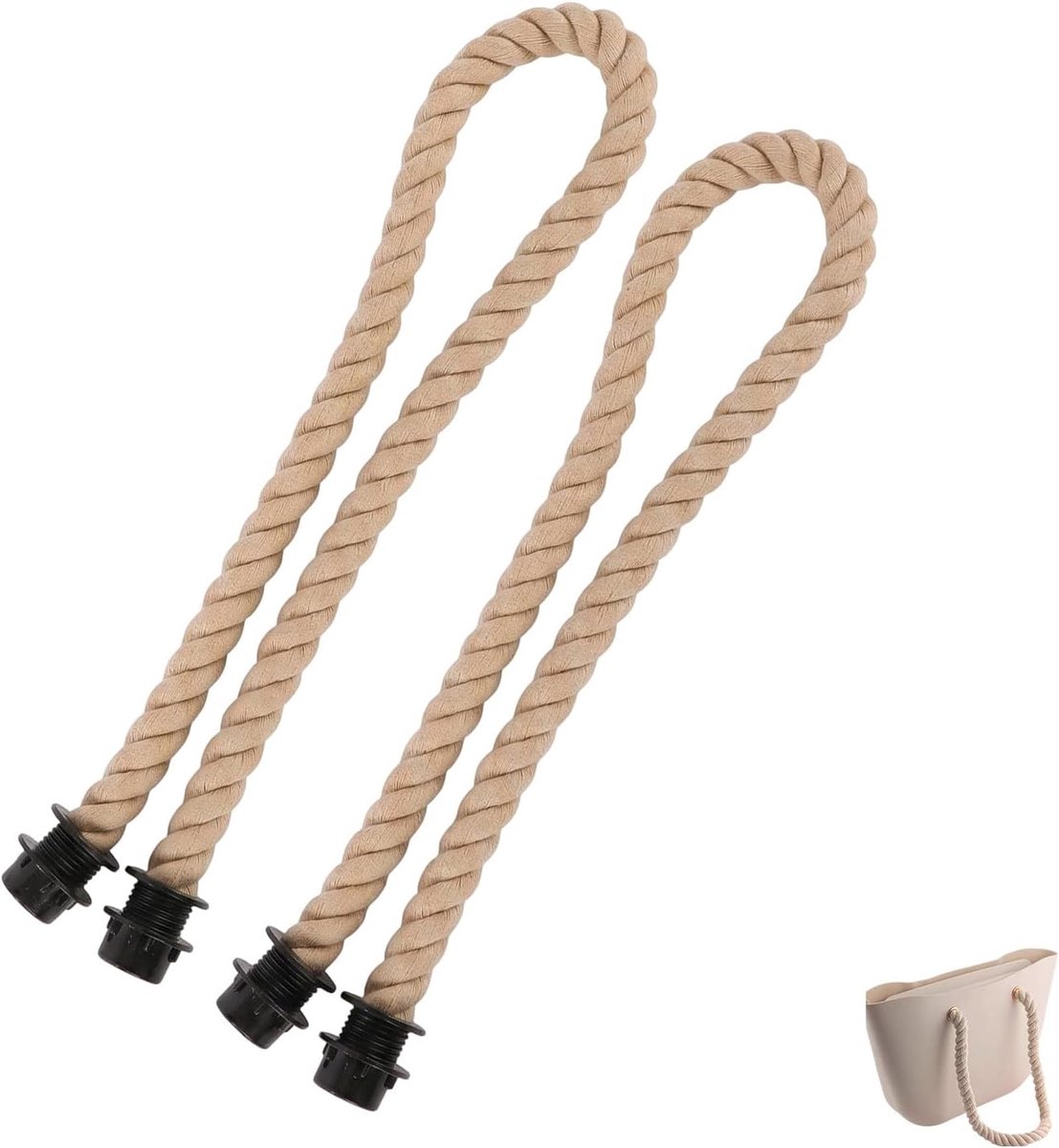 2 Stuks Katoenen Linnen Handtas met Vervangbare Riempjes in Beige en Zwart, Stevige Handgreep voor Haakwerk, Tote Bags en DIY Projecten