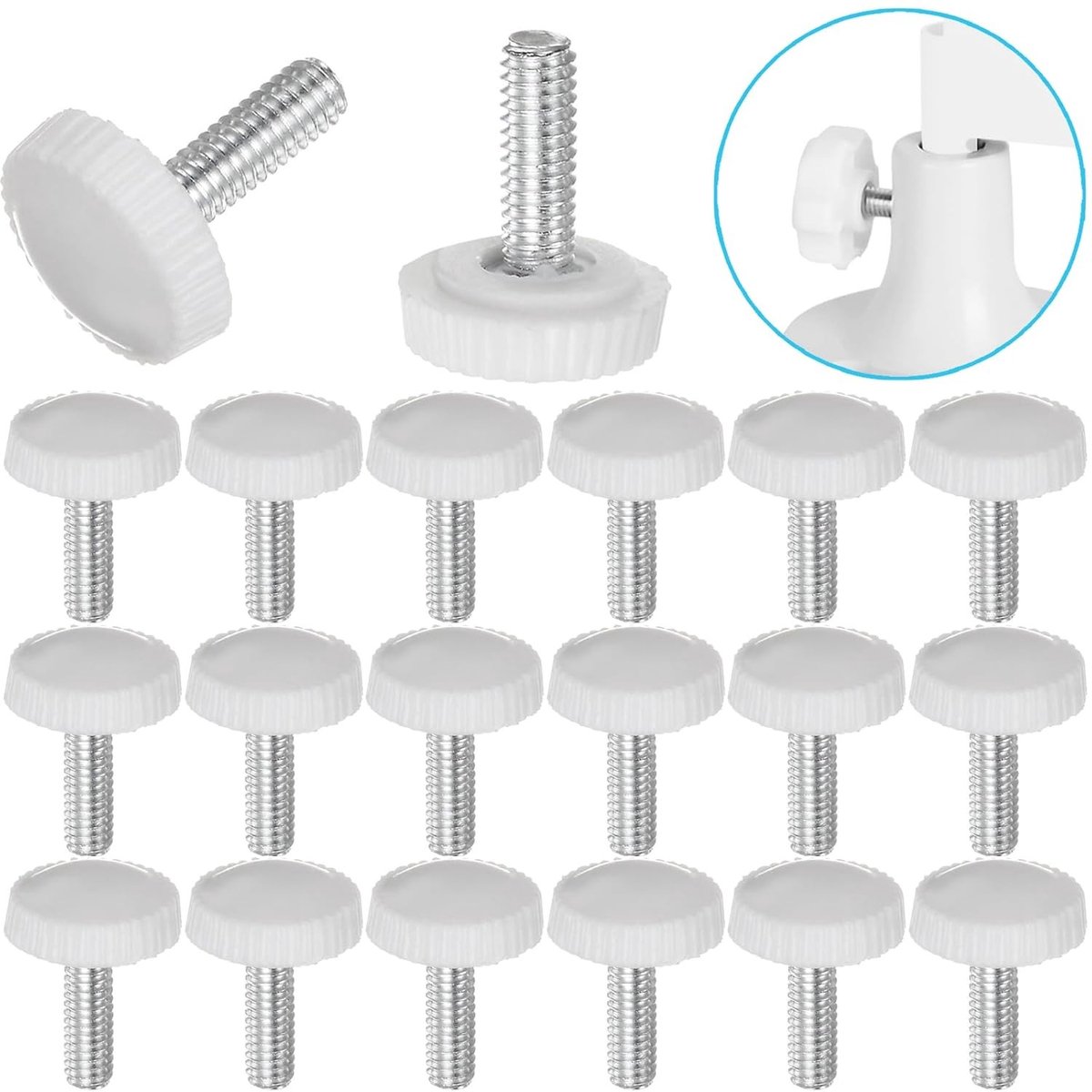 M4 Draadribbel Duimschroeven - 20 Stuks Witte 10mm Schroeven met Ronde Grip, Bevestigingsschroeven en Klemknoppen voor Spanningsinstellingen