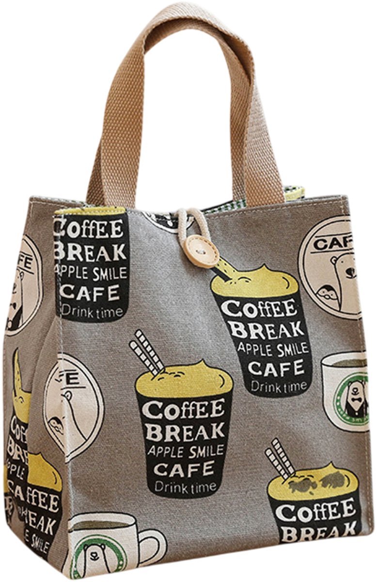 Lunchtas - Canvas lunchbox - Picknicktas - Lunchtas met grote capaciteit - Boodschappentas - Draagbare lunchtas - Bento tas - Grijs