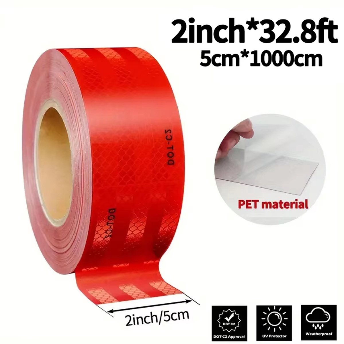 Hoge Zichtbaarheid Rode Reflecterende Autotape – Rood – Maat 50mm x 10M – Nachtveiligheid, Waarschuwingsstrip, Reflectorsticker voor Auto, Motorfiets & Voertuig