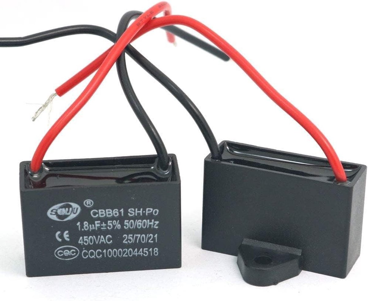 2 Stuks 1.8uF 450V AC Capacitor voor Airconditioning en Ventilatormotoren met 50/60Hz Frequentie
