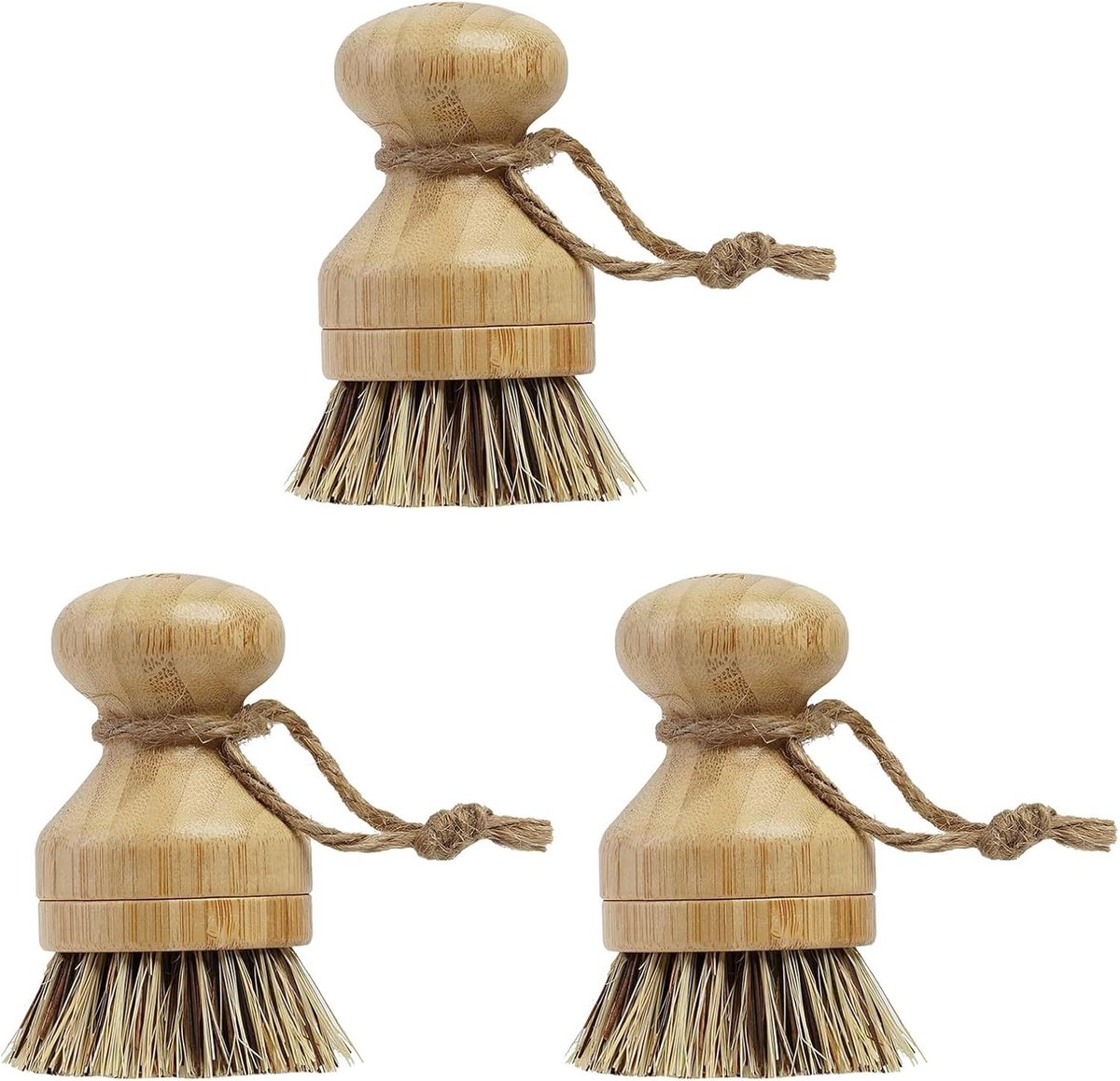 Set van 3 Duurzame Bamboe Afwasborstels voor het Schoonmaken van Pannen, Borden en Bestek