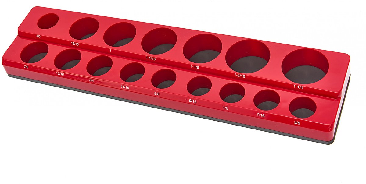 HBM magnetische accessoirehouder voor 16 stuks 3/8 inch Engelse maten, rood, 374 x 87 x 32 mm