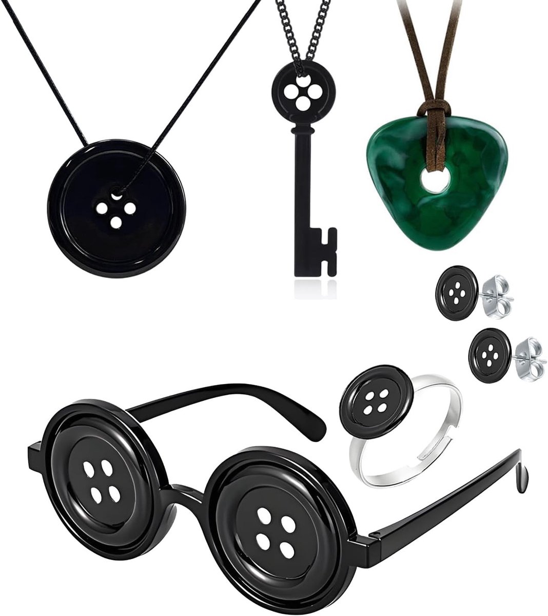 Zwarte Kostuum Accessoires Set met 6 Stuks voor Halloween Cosplay - Sieraden en Bril voor Volwassenen