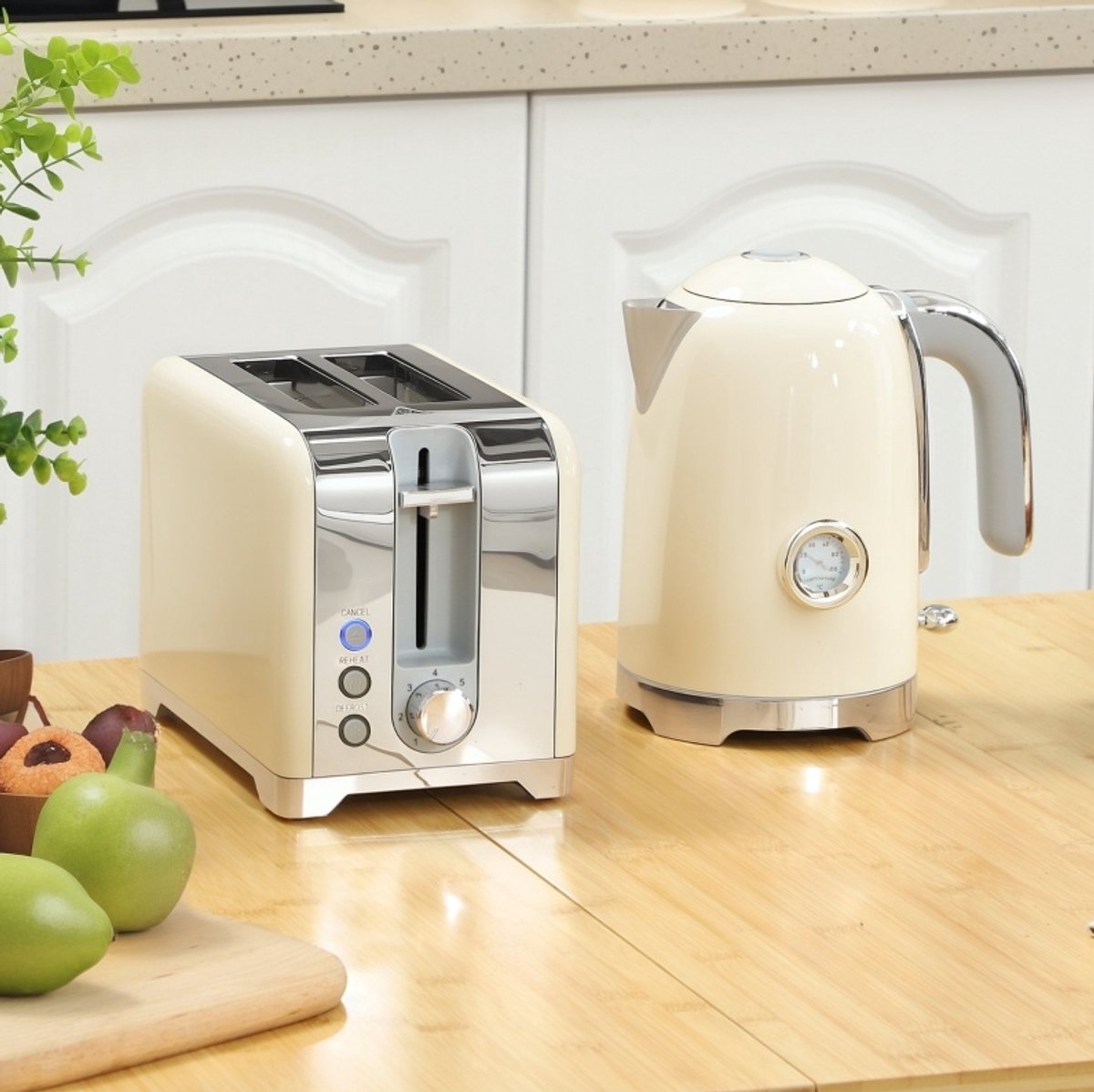 MODFU - Waterkoker En Toaster Set - 2200W - 1,7 L - 7 Bruiningsstanden - Crèmewit - Kunststof